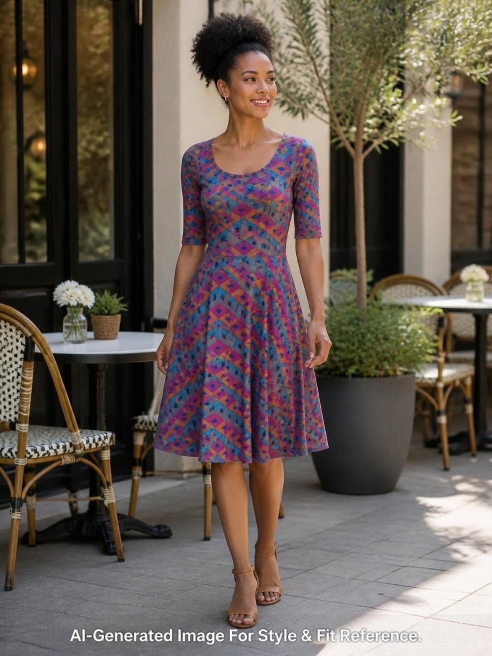 LuLaRoe Nicole Dress Medium Pink Blue Orange Geometric Fit & Flare Dress
